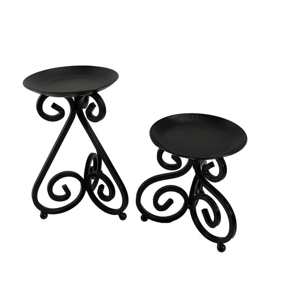 Hobby Lobby Accents Lot Of 2 Black Metal Pillar Candle Holders